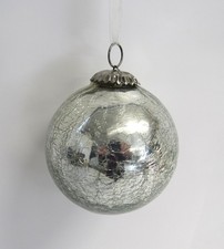 Vintage Kugel Style Silver Mercury Crackle Glass Christmas Ornament - EUC