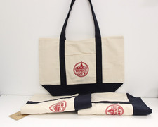  Lot of 3 Trader Joe's Large Canvas Tote Reusable Bag 20x14x6" Navy Blue/White