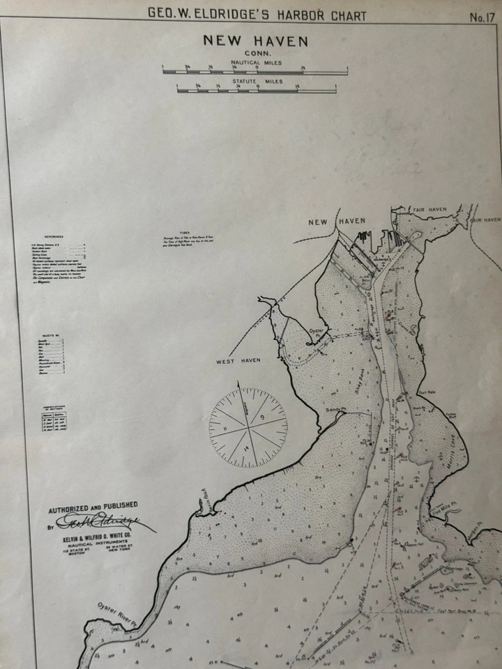 Mapa náutico antiguo original c1905 Eldridge Harbor New Haven Connecticut Foto 2 de 4