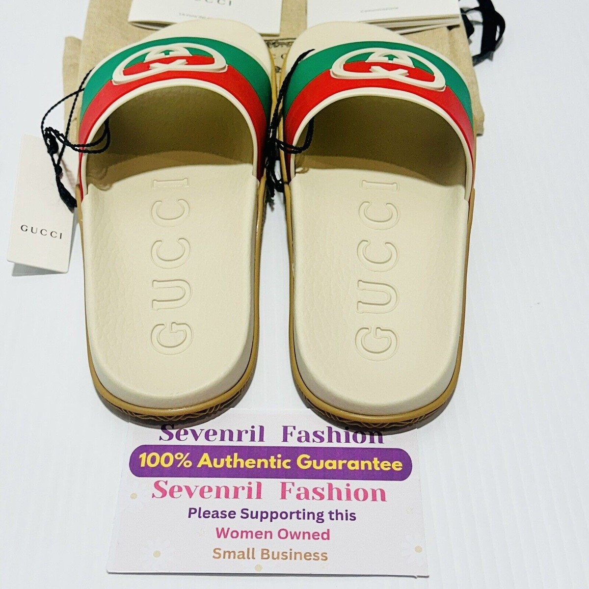 Gucci Ivory Slides with Red and Green Bands Gucci Slides with Web Details - Runway Catalog main image 3