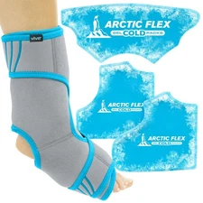Vive Ankle Ice Wrap Pack - Foot Cold / Hot Compression Brace - Adjustable Freeze