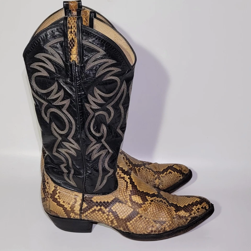 VTG Larry Mahan Men's 7 M Black Leather Snakeskin Cowboy Western Boots - Image 3 of 4
