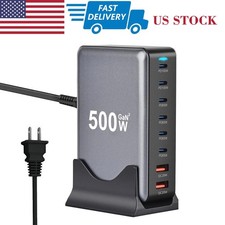 500W 8-Port USB C Charger Dock Station PD Fast Charging Multi Port Hub US Stock