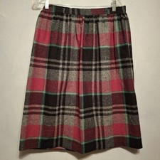 Vtg Pretense Size 16 Pleated Flannel Skirt Black Pink Green Plaid
