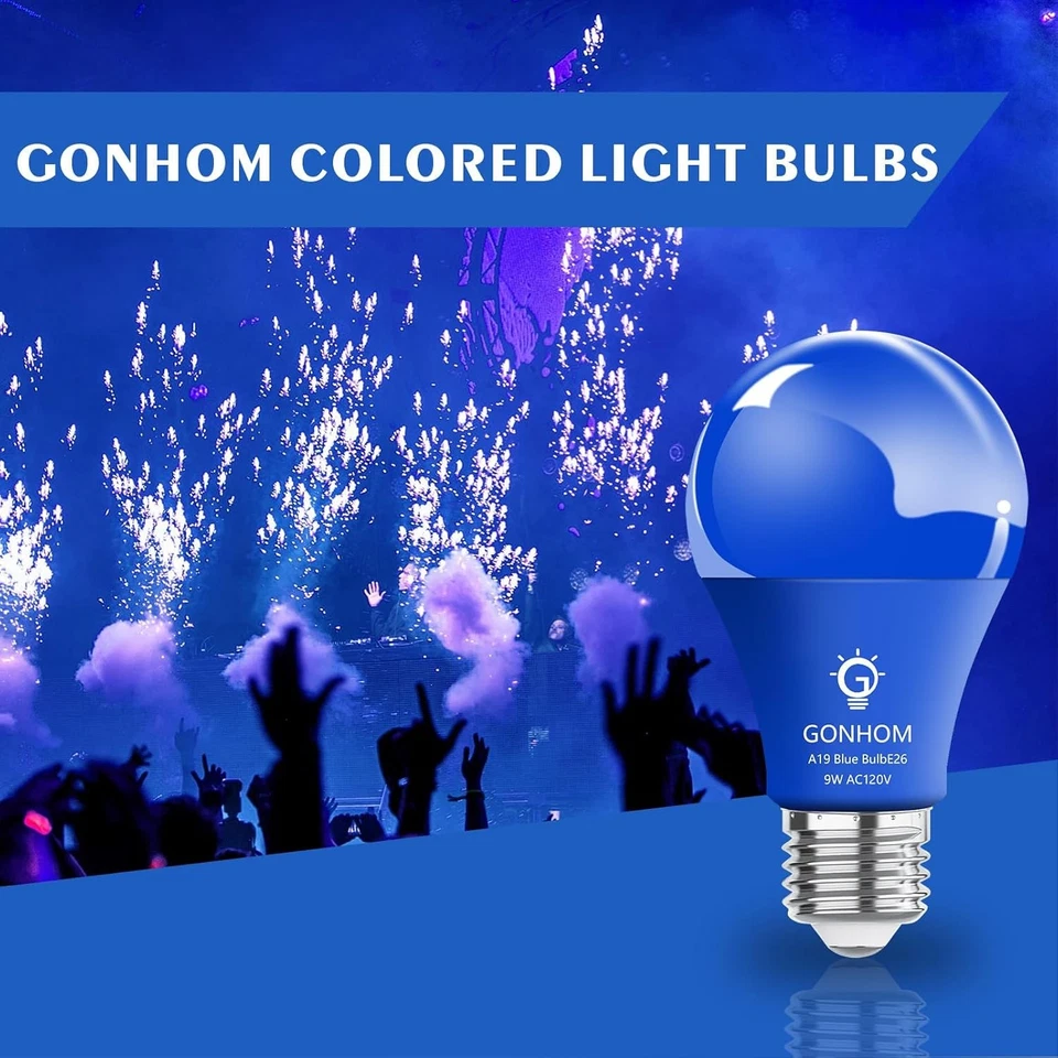 2 Pack A19 LED Blue Light Bulb,9 Watt Blue Lights Equivalent 100 Watt Colored - Image 2 of 4