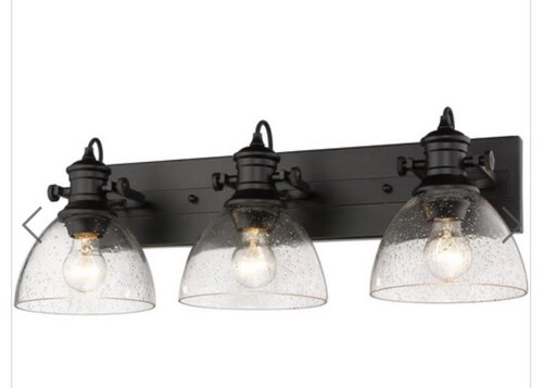Golden Lighting Hines 25 in. Black with Seeded Glass 3-Light Semi-Flush Mount - Picture 1 of 6