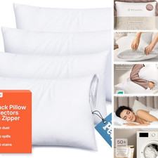 4 Pack Standard Pillow Protectors Microfiber Zippered Covers White