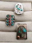Lot of 3 Vintage Sterling Silver Native American Turquoise & Gem Rings