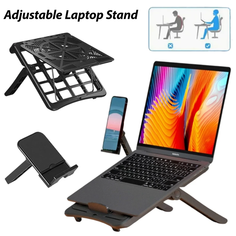 Soporte para portátil para portátiles de 12-17 pulgadas elevador de escritorio portátil con soporte para teléfono Foto 4 de 4