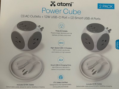Atomi Power Cube 2 pack   Outlets & USB-C & USB-A Ports + 5-ft. Cable