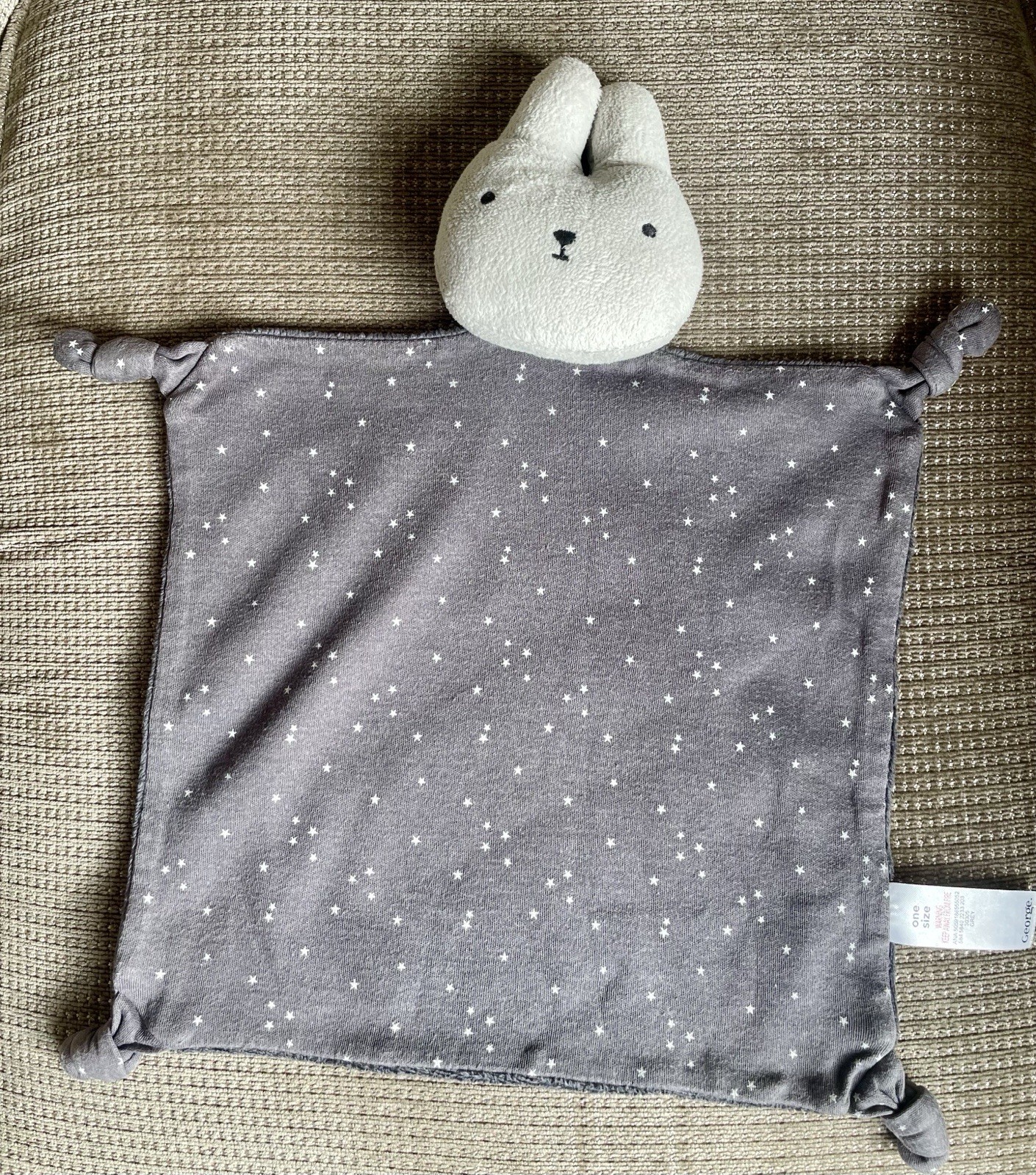 GEORGE Asda grey comforter blanket stars grey bunny rabbit baby stars