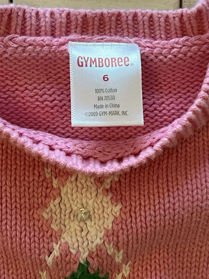 Vestido Suéter Gymboree Niñas Rosa Cable Argyle Preppy Algodón Manga Corta Talla 6 Foto 3 de 4
