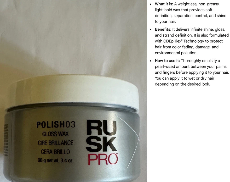 Rusk Pro Polish 03 & Fix 03 Bundle 3.4 Oz Ea. Cera brilhante e pasta de escultura selada - Imagem 3 de 4