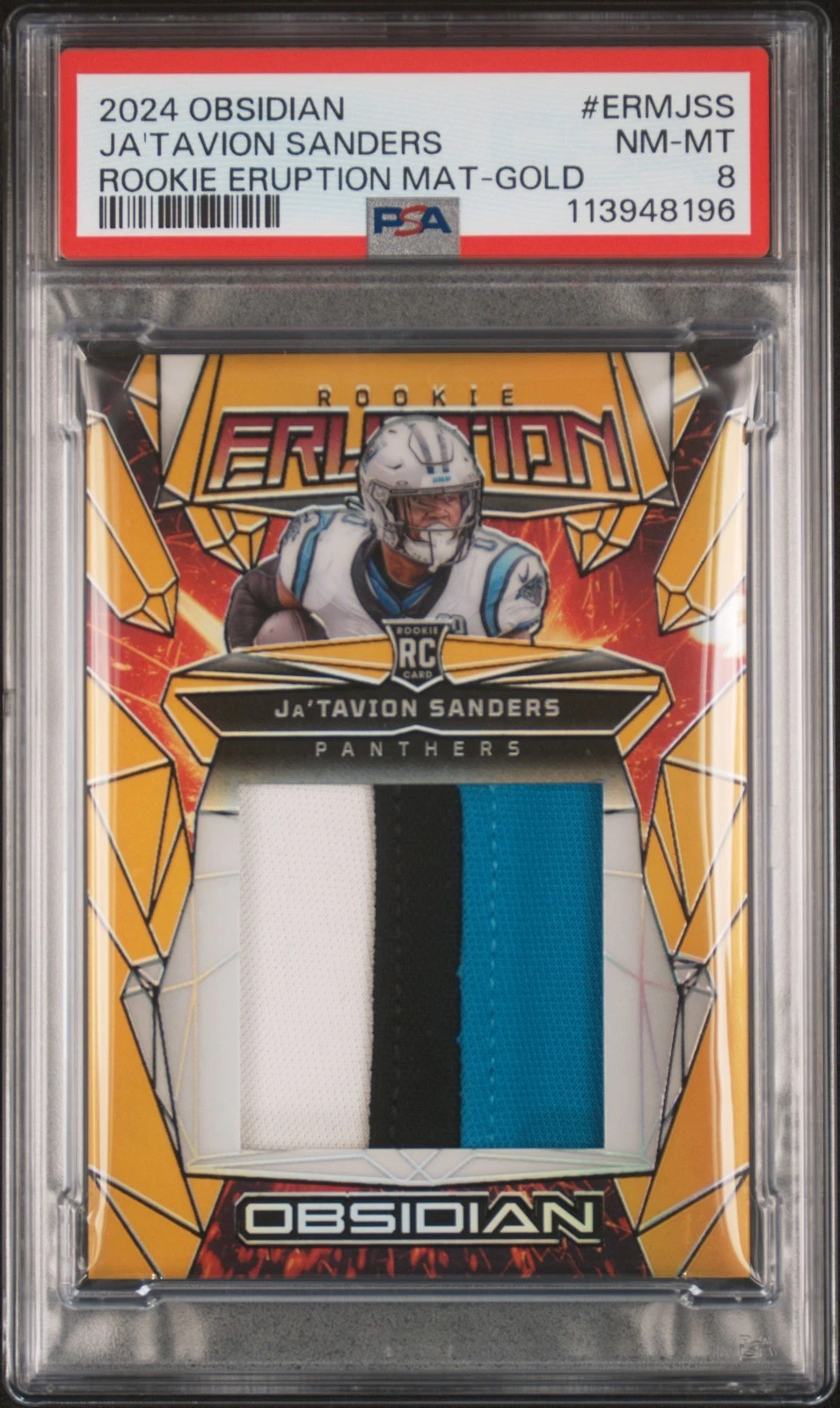 Ja'Tavion Sanders Panini Obsidian Rookie Eruption Materials #ERMJSS Gold