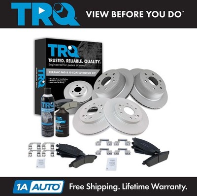 TRQ Front & Rear Premium Ceramic Brake Pad & Coated Rotor Kit w/Fluids for Chevy