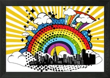 Pop Art Rainbow Over Cityscape Framed Wall Art Poster Canvas Print Picture