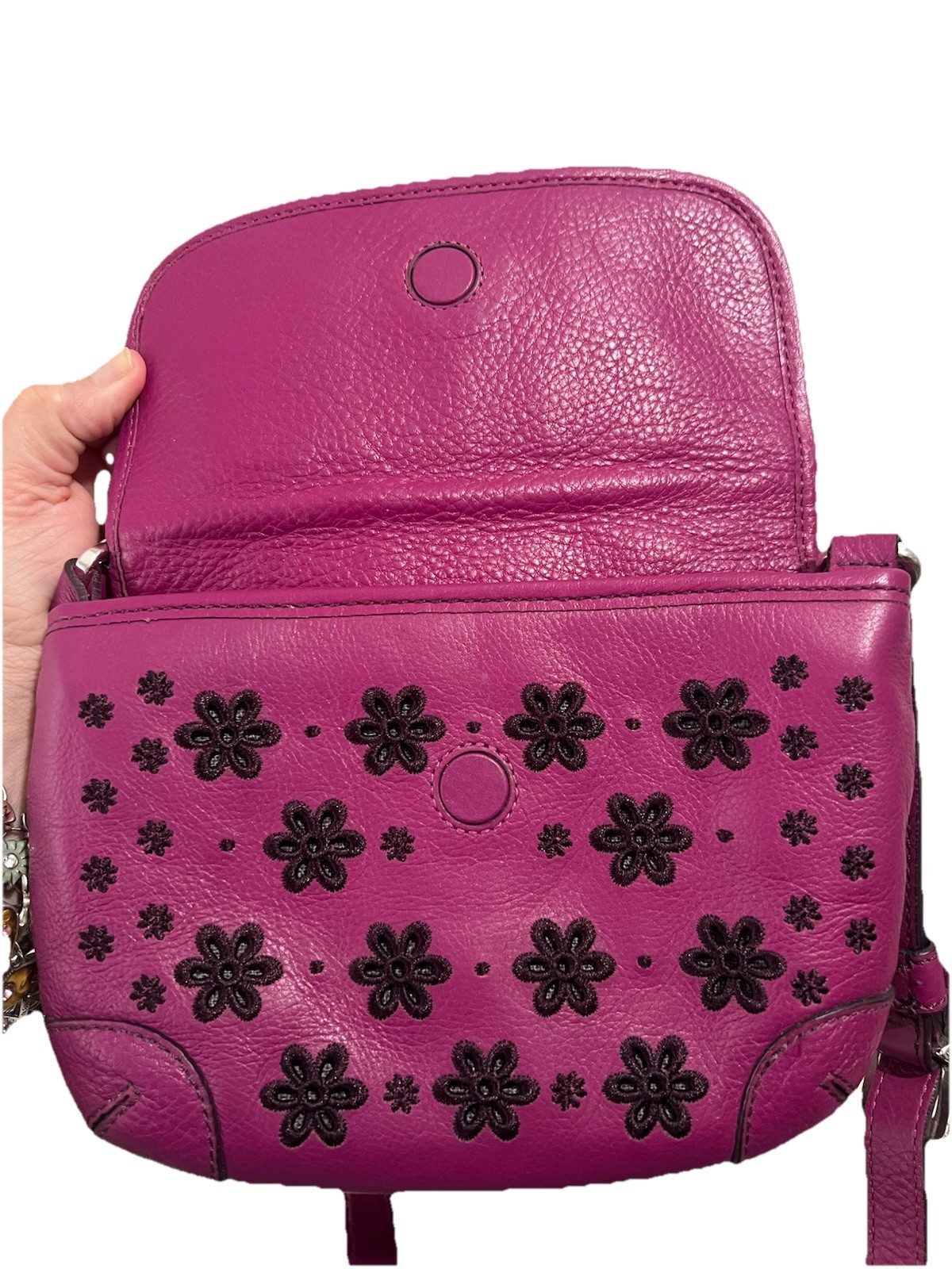 PONY BRIGHTON PATTA BAGUETTE FIORITA piccola MG pelle fucsia NO COPIA tracolla BaG