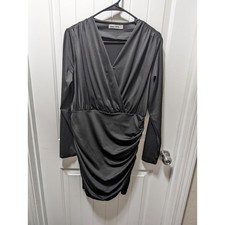GRACE KARIN Black Long Sleeve Dress Ruched Cocktail Women’s Size LG Semi Formal