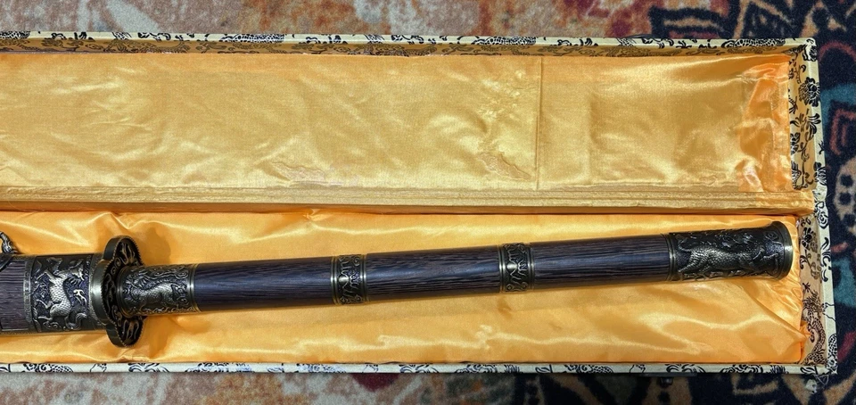 Kangxi Sword Chinese Emperor Broadsword Folded Steel Blade Long Rosewood Handle - Image 2 of 4