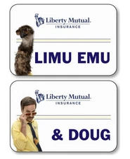 LIMU EMU & DOUG SET OF 2 NAME BADGE PROPS HALLOWEEN COSPLAY PIN BACKS