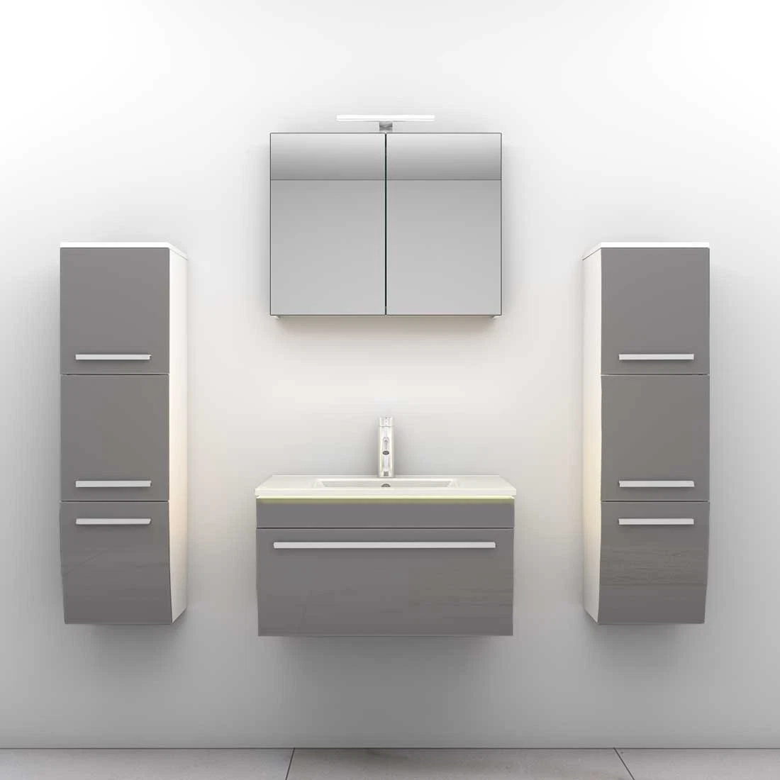 Badmöbel Set Gently 3 V3 Weiß/Grau Badezimmermöbel Badspiegel Waschtisch 70 cm