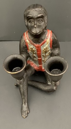 VTG Chinoiserie Monkey Candle Holder Vest Grandmillennial Decor Figurine - Picture 2 of 9