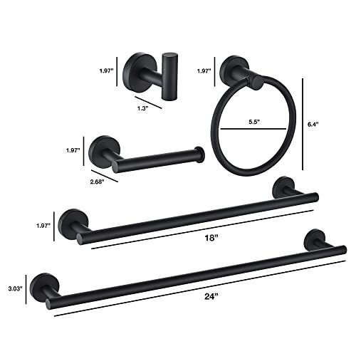 Marmolux Acc 5 Piece Black Bathroom Hardware Set | Hand Towel Holders & Bathr... - Picture 8 of 8