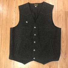 Wyoming Traders Western Vest Men's Large Charcoal Gray 100% Virgin Wool 5 Button