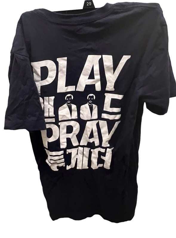 Blue White Bella Canvas Play Pray Korean Language Short Sleeve T-Shirt Small