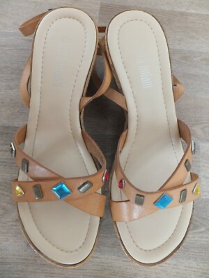 Laura Milani Damen Sandaletten Sandalen Keilabsatz Echt Leder Beige Gr.40