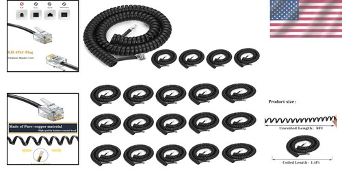 Enhanced Clear Communication Phone Handset Cord - 20 Pack, RJ9 4P4C, 8Ft Length - Zdjęcie 2 z 10
