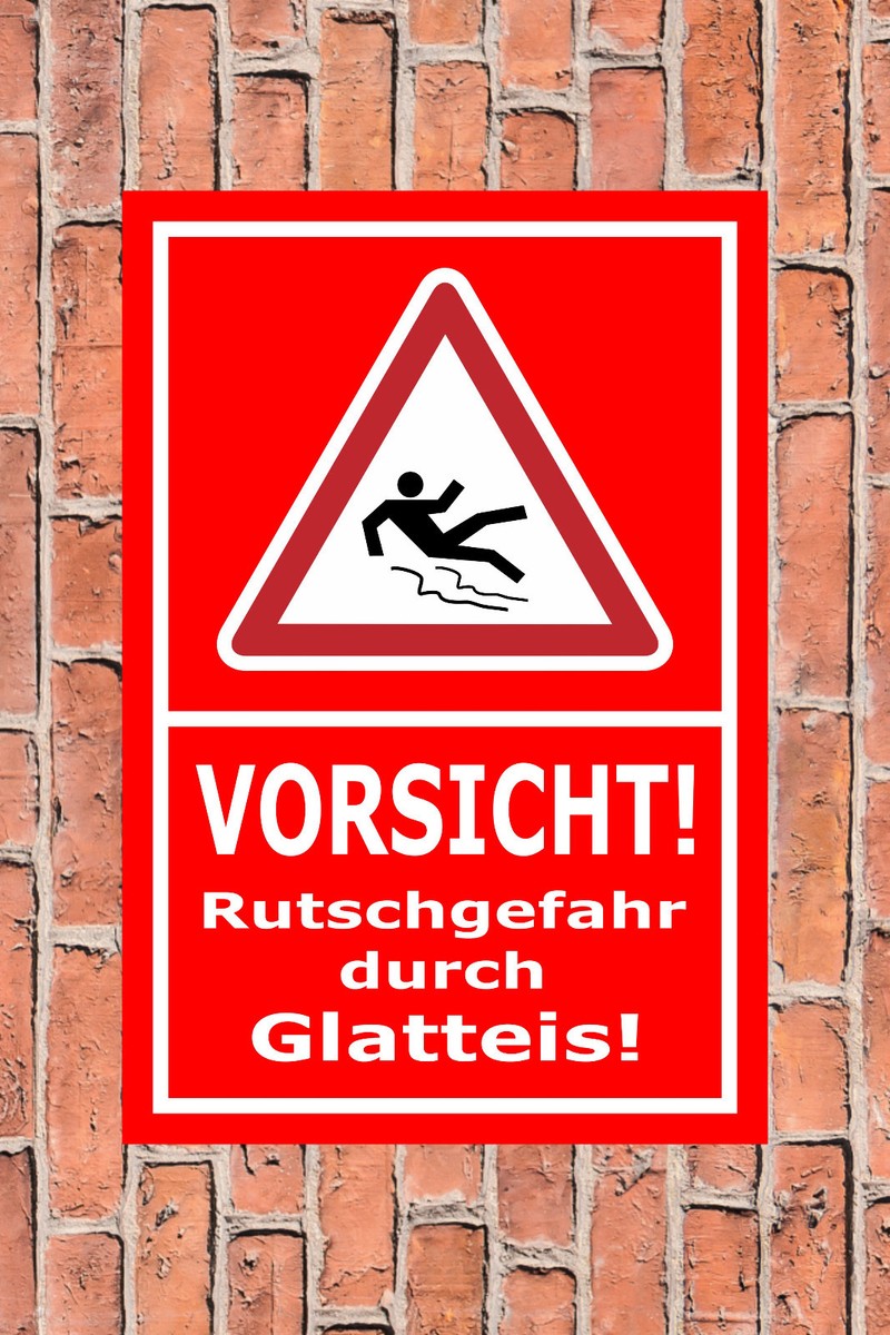 Produktbild von Achtung Glatteis – Rutschgefahr Bei Niedrigen Temperaturen – Aluminiumschild A5 (210x148mm) – Wetterfest