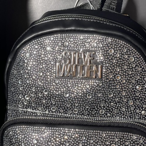 Nuovo Steve Madden 2 pezzi set regalo Bling strass zaino borsa cappello invernale nero - Foto 4 di 14