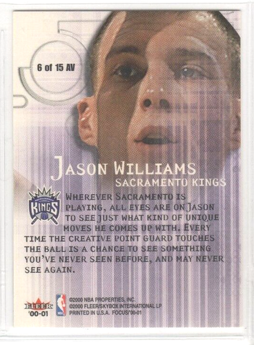 2000 Fleer Focus JASON WILLIAMS Arena Vision insert card #AV6 - Picture 2 of 2