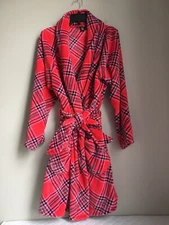 Victoria Secret Robe Soft Belted Short Medium Large Red Plaid Cozy Fleece Pocket