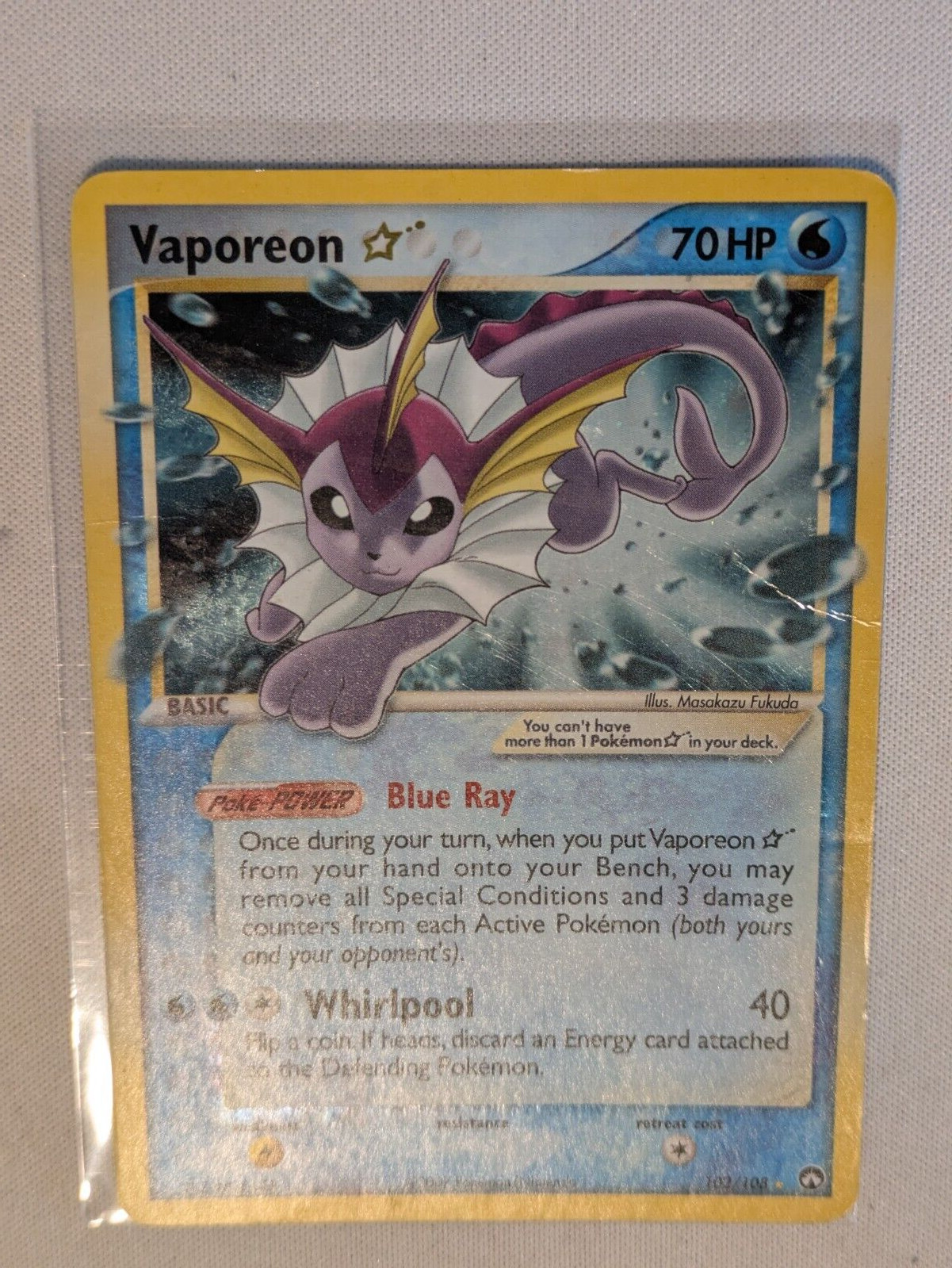 Pokemon TCG Vaporeon Gold Star 102/108 EX Power Keepers  Holo Heavily Played