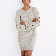 Madewell Wool Blend Donegal ButtonSleeve Short Sweater Dress Large