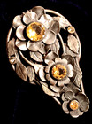 Antique Victorian Art Nouveau Coat Dress Fur Clip Citrine Glass Gold Faded Brass — photo 1