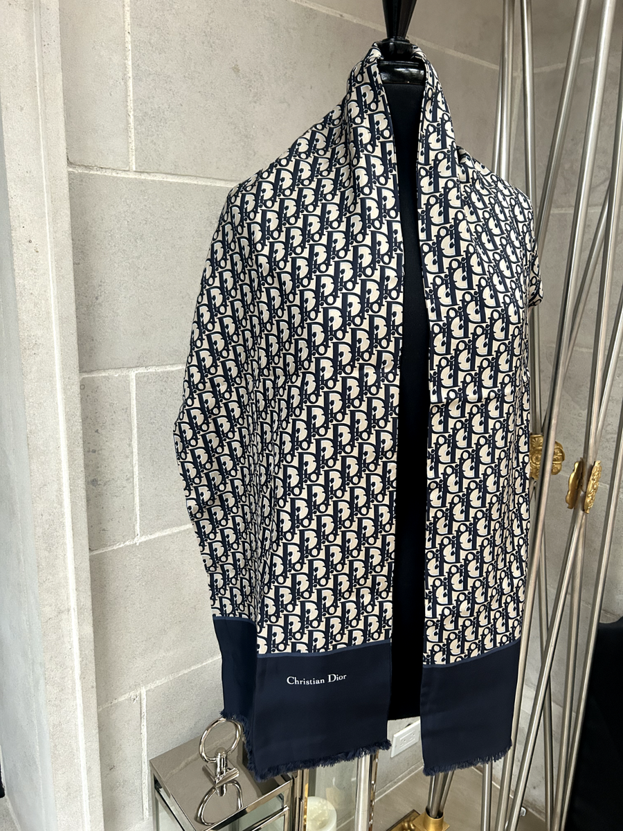 Christian Dior U1220 ネイビー ストール 47x180cm Christian Dior U1220 ネイビー ストール 47x180cm Christian