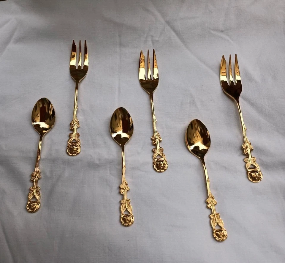 6x Vergoldete Kuchenkabeln und Moccalöffel