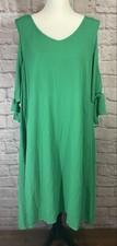 Soft Surroundings XL Emerald Green Dress Gauzy Cold Shoulder Tassel Lined 8819