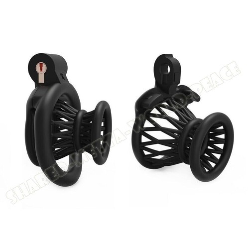 Resin Male Chastity Device Inverted Cage for Men Locking Belt with 4 Rings NEW - Picture 5 of 10
