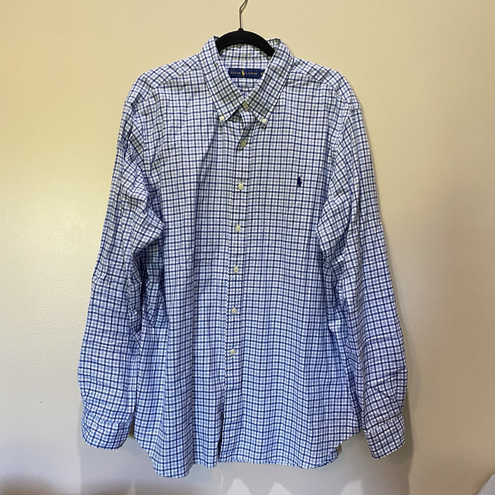 Polo Ralph Lauren camicia abbottonata uomo XXL blu pony manica lunga cotone pasqua