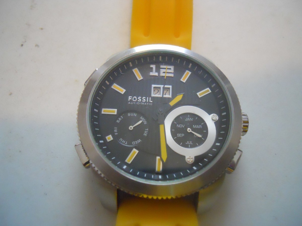 Fossil Watch with Yellow Silicone Band and Silver Dial Men main image 4
