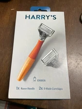 HARRY'S MEN'S RAZOR 1 EMBER ORANGE RAZOR HANDLE + 2- 5 BLADE RAZOR BLADES NEW