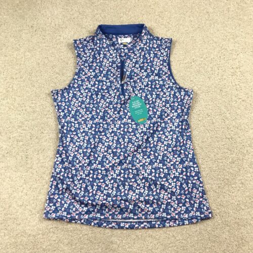 Greg Norman Womens Large Sleeveless Polo Blade Blue Floral New w/o tags - Foto 1 di 7