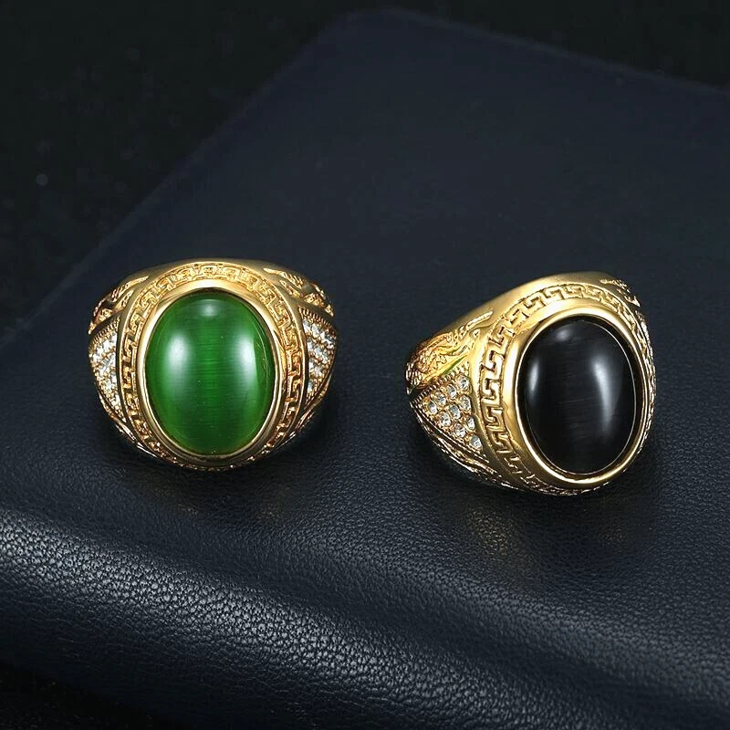 Anillo vintage de acero inoxidable chapado en oro piedras preciosas cristal piedra tamaño 7-13 Foto 2 de 4