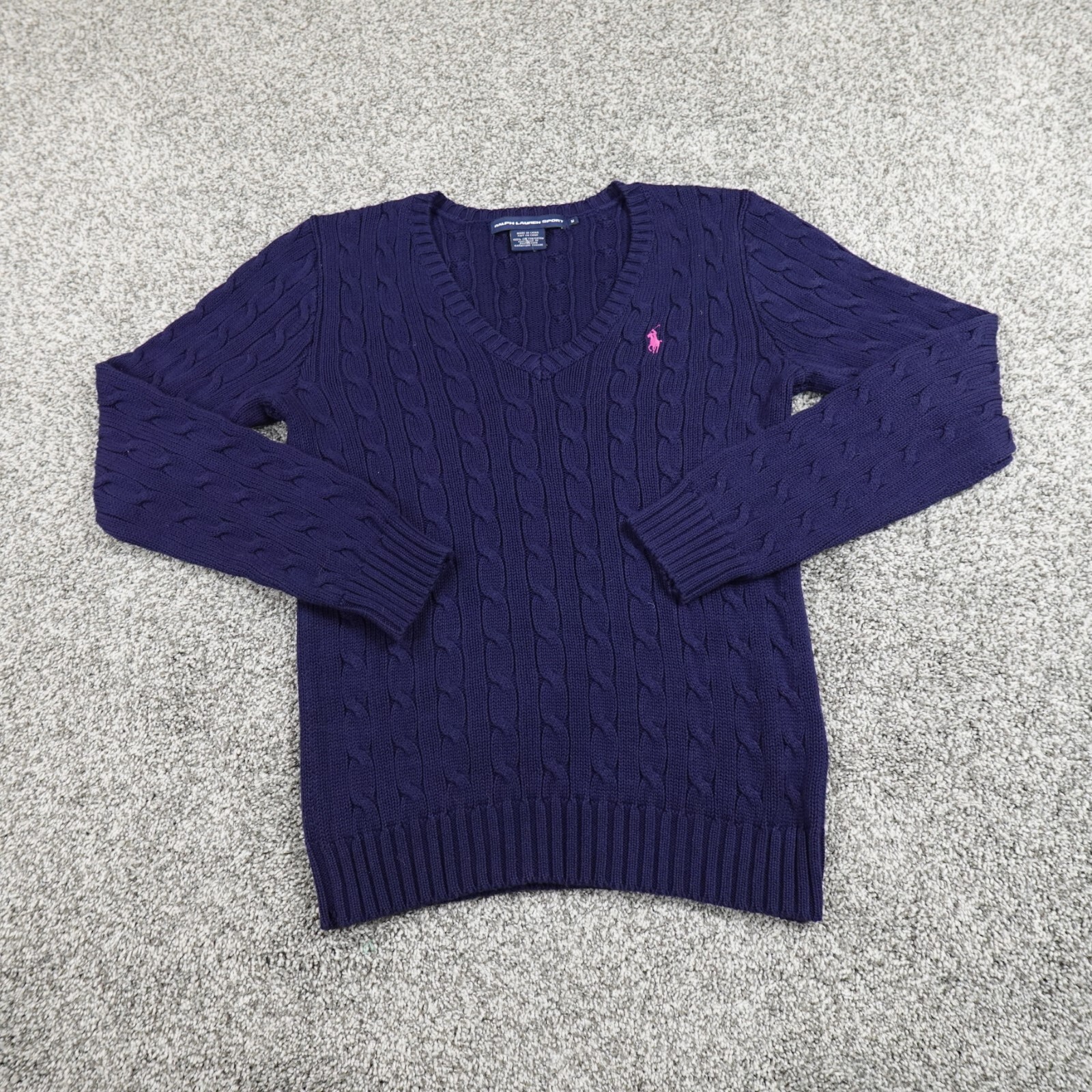 Maglione vintage Ralph Lauren donna M blu pony aran maglia cavo pescatore felpa