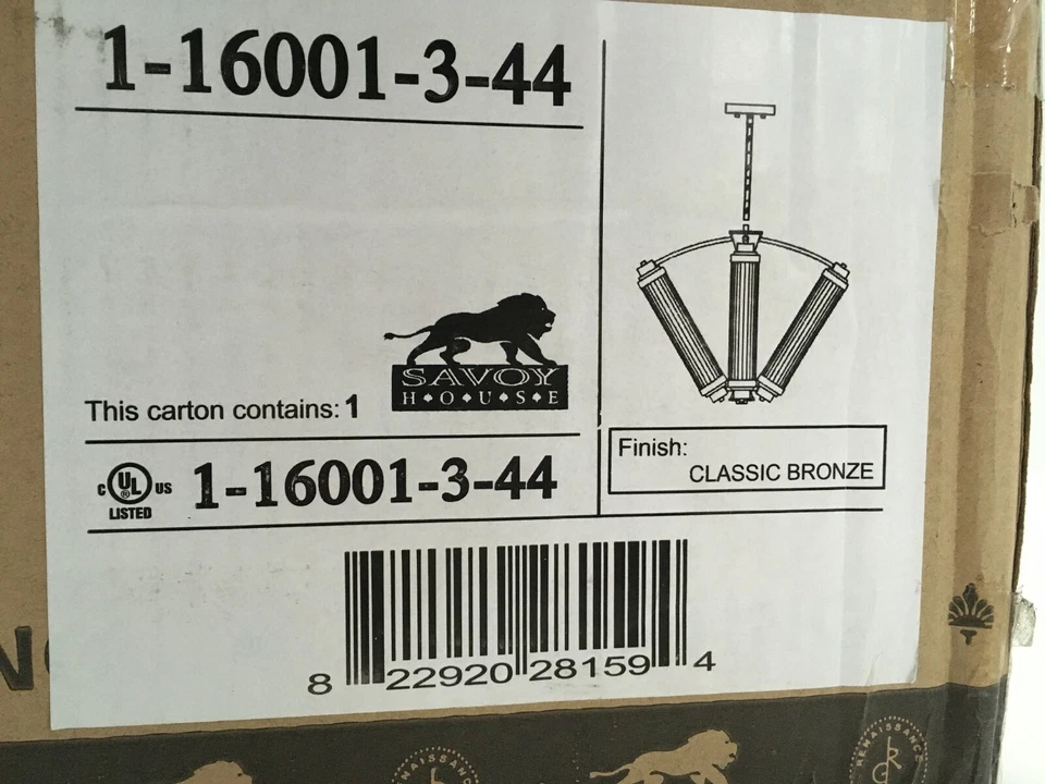 Savoy House Pendant 3-Light Chandelier Pike Glass Shades 1-16001-3-44, Bronze - Image 2 of 4