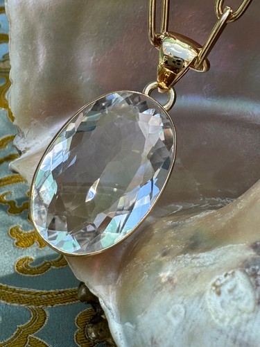 Charles Albert Rose Cut Faceted Quartz Crystal & Alchemia Gold Pendant Necklace - Picture 23 of 24